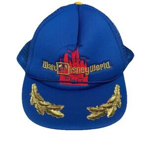 Walt Disney World Vintage Adult 80's Mesh Snapback Trucker Hat Cap Gold Leaf NOS